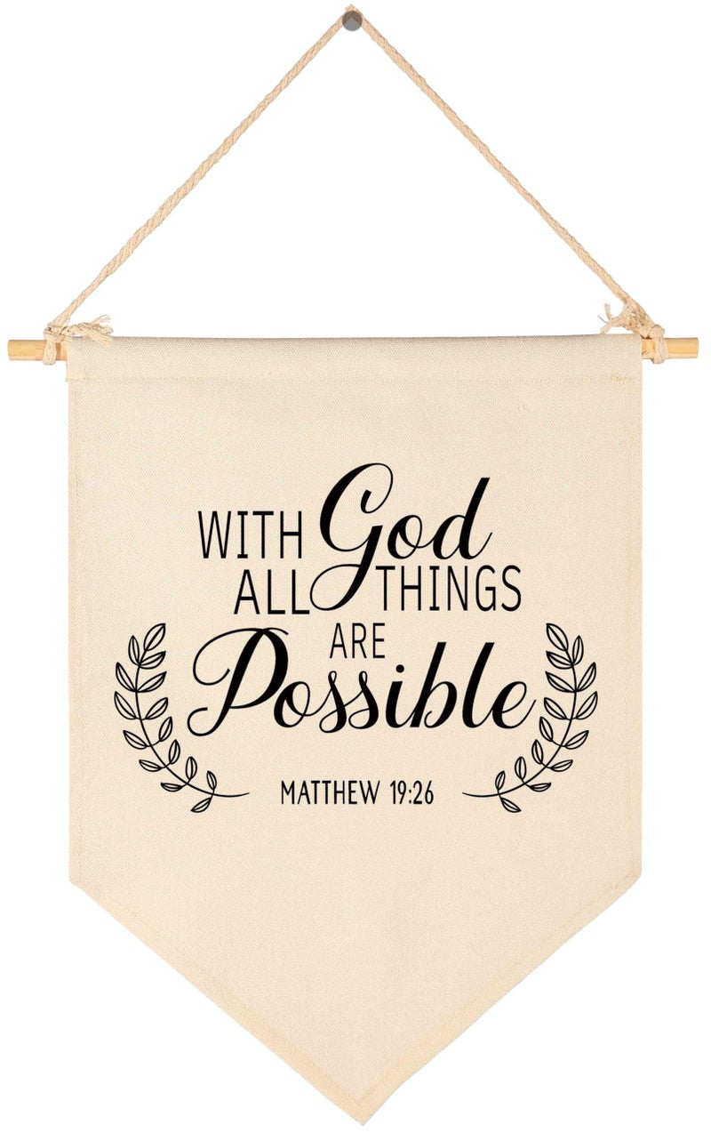 Topthink With God All Things Are Possible- Canvas Hanging Flag Banner Wall Sign Decor-Inspirational Gift for Home,Office,Nursery,Kids Room,Living Room,Front Porch Decor-Matthew 19:26-Bible Verse Scripture - Image 1